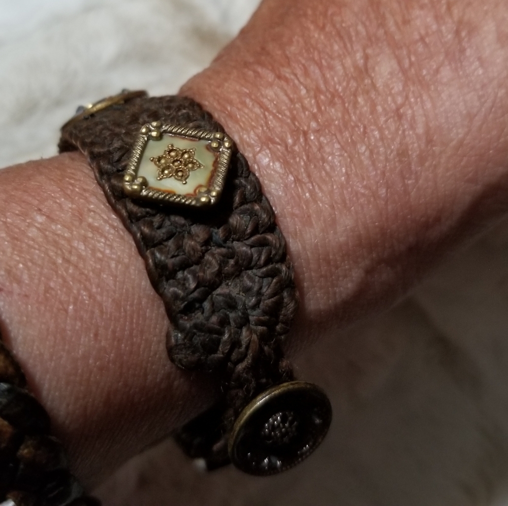 Micro Macrame Antique Button Bracelet - image 3